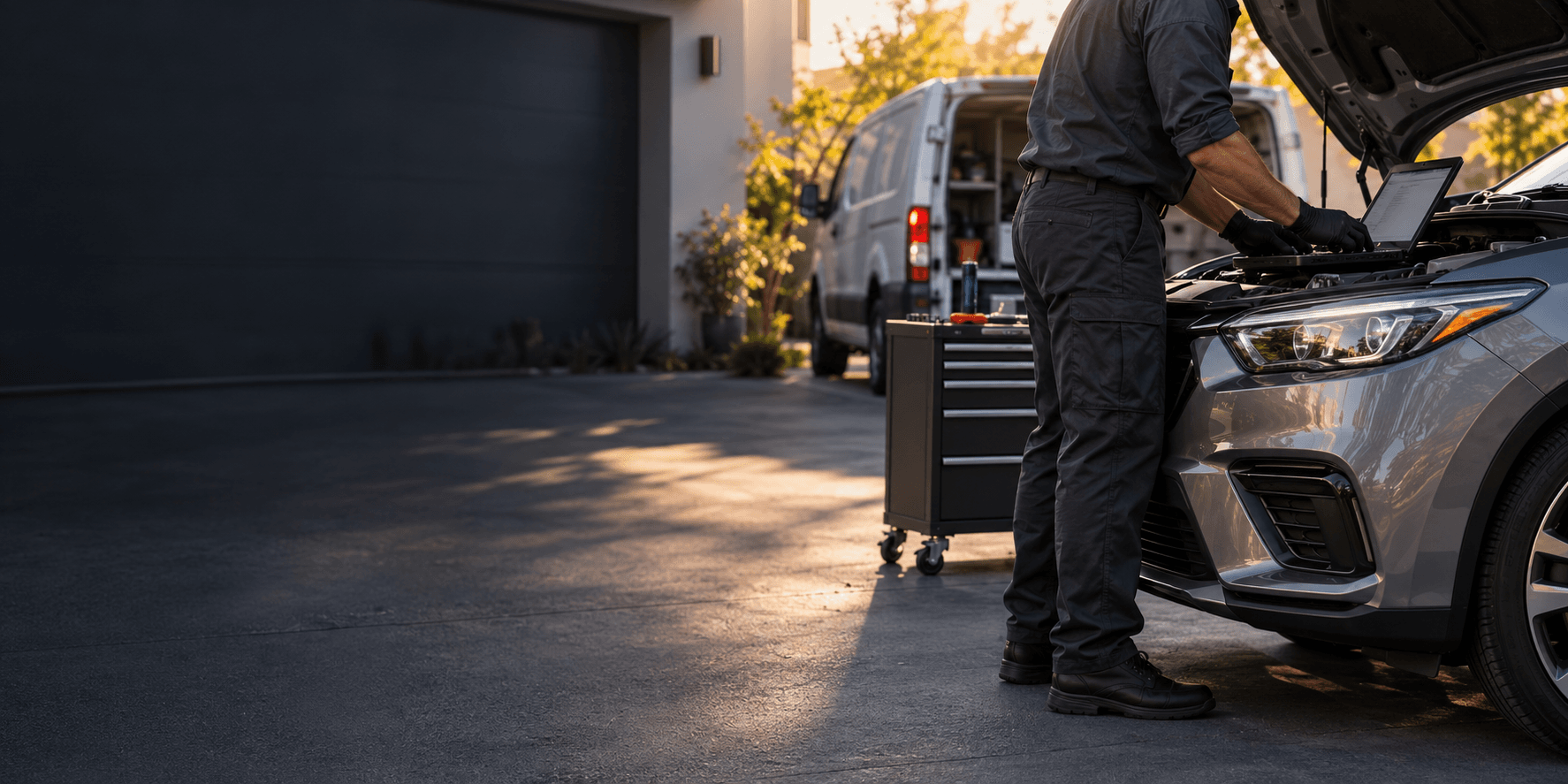 Mechanic working beside a mobile service van