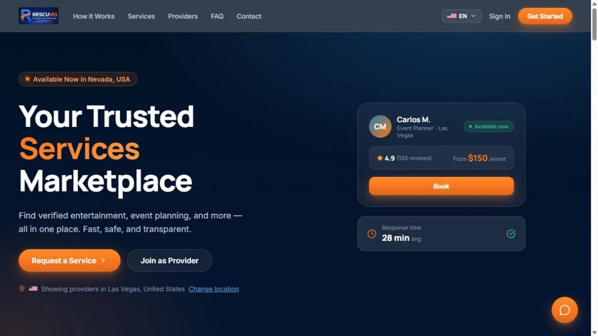 Actual screenshot of the Rescuvo website