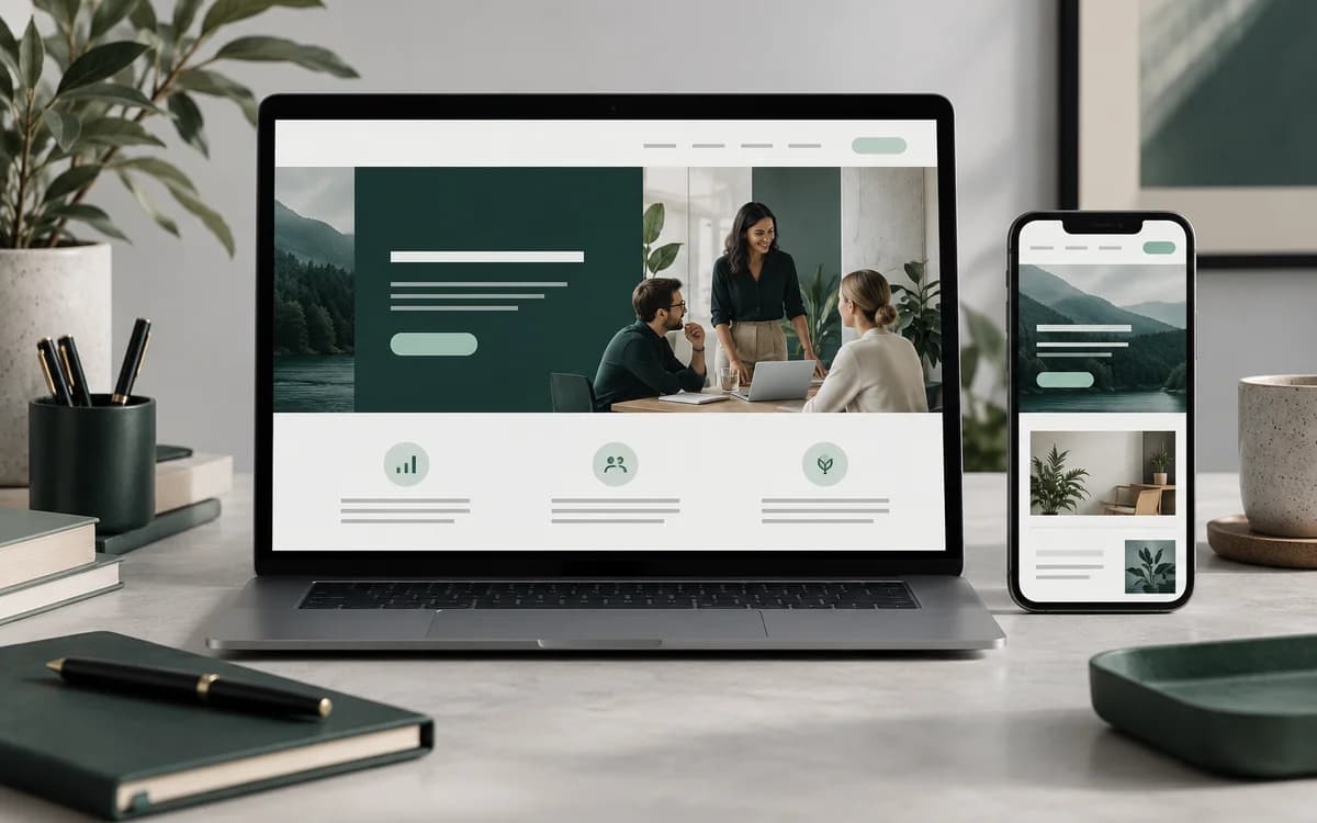Business website on a laptop and phone